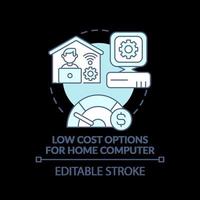 Opciones de bajo costo para computadora en casa concepto icono turquesa vector