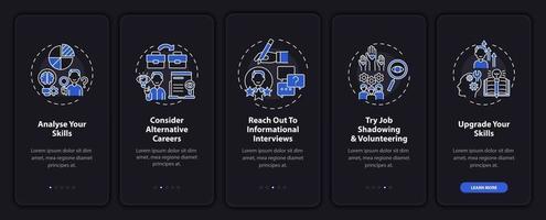 Career transition steps onboarding mobile app page screen with concepts vector