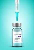Vaccine glass vial with needle of plastic syringe inside vector