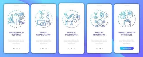 Rehab engineering onboarding mobile app page screen with concepts vector