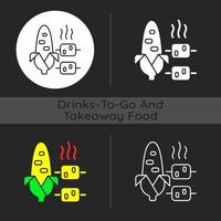 Boiled and grilled corn dark theme icon vector