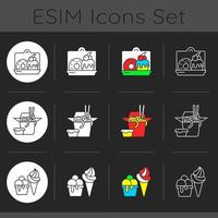 Pickup and delivery option dark theme icons set vector