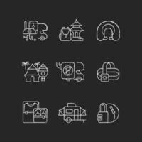 Roadtrip chalk white icons set on black background vector