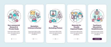 Exceptions to copyright onboarding mobile app page screen with concepts vector