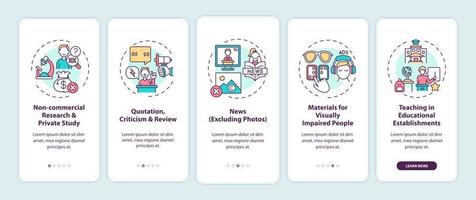 Exceptions to copyright onboarding mobile app page screen with concepts vector