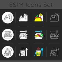 Takeaway and delivery option dark theme icons set vector