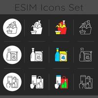 Pickup and delivery option dark theme icons set vector