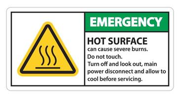 Señal de superficie caliente de emergencia sobre fondo blanco. vector