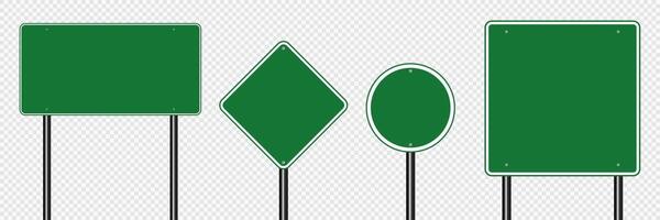 conjunto de símbolos firmar carretera tablero verde sobre fondo transparente vector