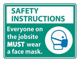 Safety Instructions Wear A Face Mask Sign vector
