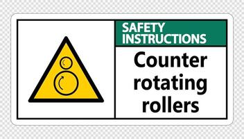 Safety instructions counter rotating rollers sign on transparent background vector