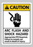 Caution Sign Arc Flash And Shock Hazard Appropriate PPE Required vector