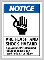 Notice Sign Arc Flash And Shock Hazard Appropriate PPE Required vector