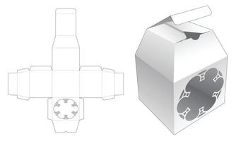 Trapezoid top packaging with mandala pattern window die cut template vector