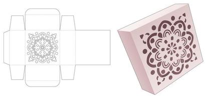 Square tin box with stenciled mandala pattern die cut template vector