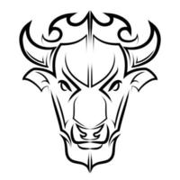 Line Vector Illustration front view of American Bison Buffalo