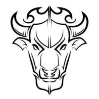 Line Vector Illustration front view of American Bison Buffalo