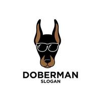 simple cute doberman dog head used sunglasses vector logo icon illustration design