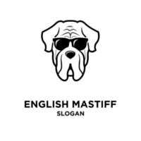 Cabeza de perro mastín inglés con gafas de sol vector logo icono diseño ilustración