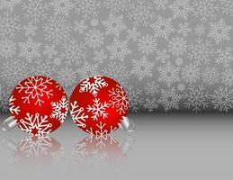 Conjunto de adornos navideños rojos sobre un fondo de copo de nieve plateado vector