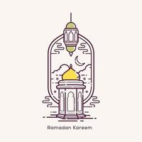 Ramadan kareem arabic calligraphy with mosque line art design vector