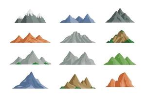 Ilustración vectorial de diferentes iconos de montaña en diseño plano vector