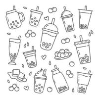 Boba drink doodle hand drawn vector icons