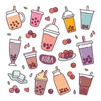 boba bebida doodle iconos vectoriales dibujados a mano vector