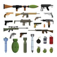 Modern gun and bomb weapons set design element isolated vector