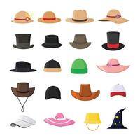 Set of hats in various model stylish vintage and modern flat vector illustration