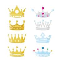 Corona de oro rey príncipe y reina ilustración de vector de estilo plano