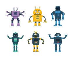 Set of robot toys in various model robot and robot wheel vector illustration