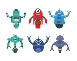 Set of robot toys in various model robot and robot wheel vector illustration