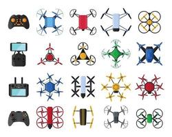 Set of air drones and remote control drones isolated on white background vector