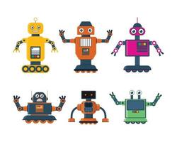 Set of robot toys in various model robot and robot wheel vector illustration