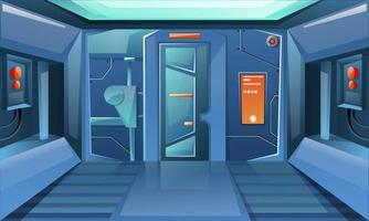 Hallway in spaceship with closed door vector