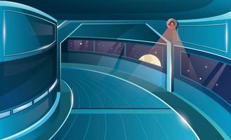 Hallway in spaceship with porthole and camera vector