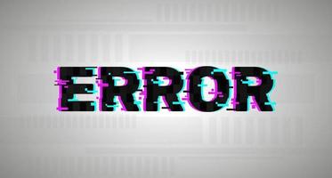 Banner de error con color negro y efecto de falla. vector