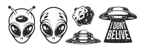 Aliens logo details and ufo day vector