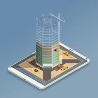 Skyscraper Construction Isometric Composition Vector Illustration