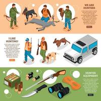 Hunting Isometric Banners Vector Illustration