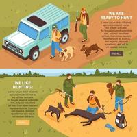 Hunting Isometric Banners Vector Illustration