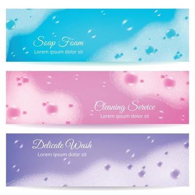 Soap Foam Realistic Banners Vector Illustration