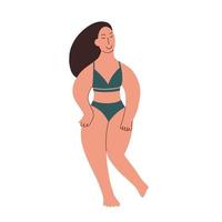 modelo de talla grande en ropa interior. una chica con curvas muestra su cuerpo. cuerpo positivo. vector ilustración plana
