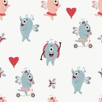 Seamless pattern with cute monsters vector