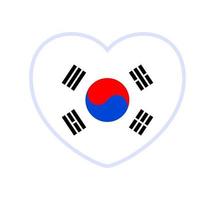 bandera de corea del sur en forma de icono de corazón símbolo de corazón plano del amor en el fondo bandera nacional vector