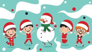 Christmas Greeting Card Design With Cartoon Characters vector