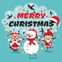 Christmas Greeting Card Design With Cartoon Characters vector