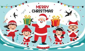 Christmas Greeting Card Design With Cartoon Characters vector