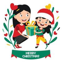 Christmas Greeting Card Design With Cartoon Characters vector